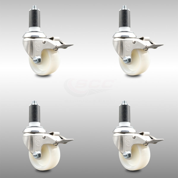 Service Caster 3 Inch 316SS Nylon Wheel Swivel 1-3/8 Inch Expanding Stem Caster Set Lock Brake SCC-SS316TTLEX20S314-NYS-138-4 - main